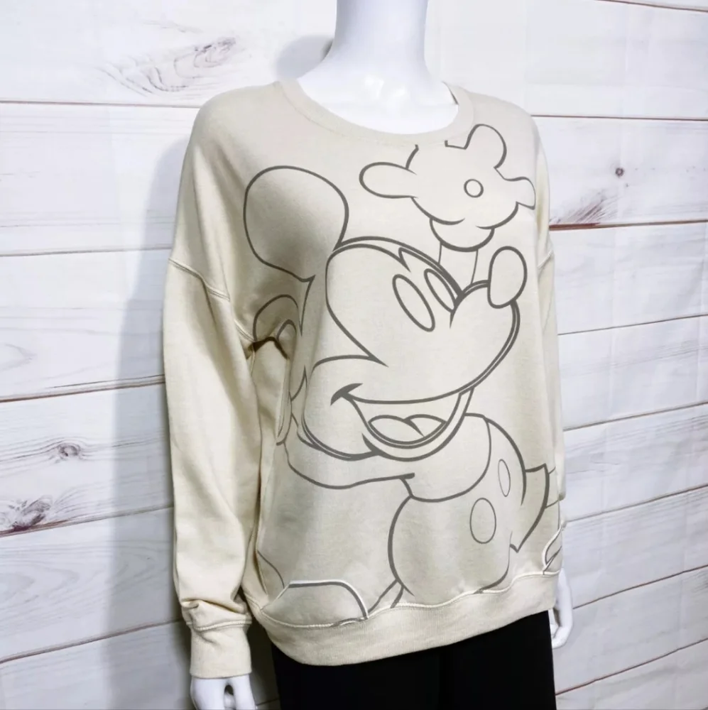 Disney Mickey Mouse Women Sweatshirt Sz XXLBeige Round Neck Long Sleeve Pullover - Picture 2 of 8